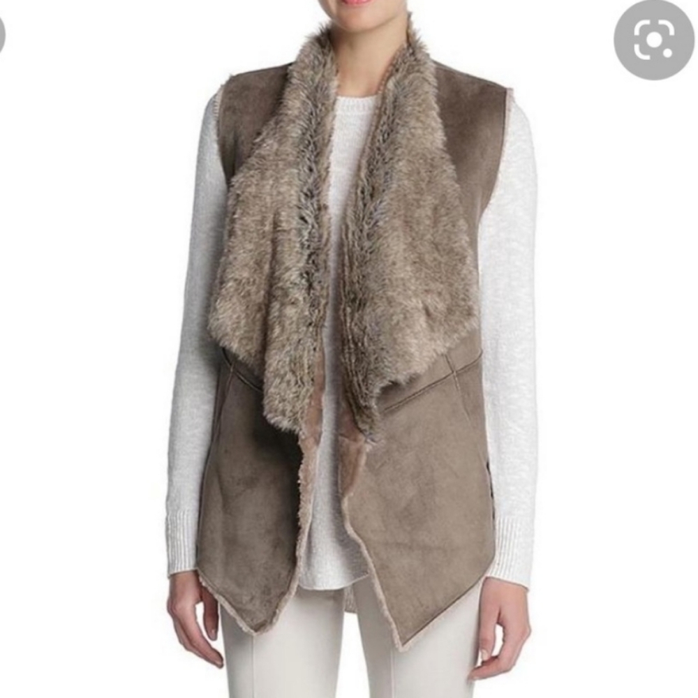 Nic + Zoe Faux Fur Vest Tan sz PL